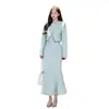 Otoño 2026 [Conjunto de Dos Piezas] Elegante Vestido de Cola de Pez Estilo Coreano con Abrigo + Conjunto de Vestido D10569