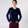 2026 Otoño Resistente Dibujo Animado Divertido Bordado Cachemir Cárdigan para Mujer Cuello Redondo Manga Larga Chaqueta de Punto Camisa Base