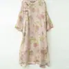 Vestido de Lino Rosa Estampado Estilo Chino Nuevo Artístico Diagonal Abotonado Reductor de Edad Nuevo de Verano 2026