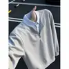 Sudadera con Capucha de Retazos Larga de Moda para Hombre, Diseño Falso de Dos Piezas, Holgada Casual Versátil, Top de Ropa para Hombre de Moda