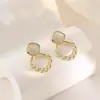 Pendientes de Lujo Ligero de Alta Gama de Piedra Ojo de Gato Geométricos de Diamante y Perla para Mujer Aguja de Plata 925 Simple Elegante Combinables Pendientes de Moda