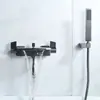 Grifo de bañera color gris pistola montado en la pared de cobre para agua caliente y fría, grifo de cascada lateral para bañera, grifo negro de montaje abierto para baño