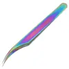 Pinzas para pestañas postizas de acero inoxidable multicolor de precisión para injertos, pinzas para pestañas, clip de pluma dorada floreciente, dispositivo auxiliar de maquillaje de belleza para pestañas postizas