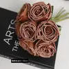 Estilo Europeo Ramo de Rosas de 7 Ramas Flores Artificiales Flores de Mano para Boda Flores de Novia Decoración del Hogar Ramo de Rosas Flores Falsas