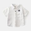 Ropa para niños verano 2025 nueva camisa de manga corta para niños al por mayor camisa bordada con letras sueltas para bebé una generación de cabello