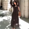 Vestido Largo Retro de Lunares con Cuello en V y Mangas Acampanadas Impresionante para Primavera y Otoño para Mujer, Estilo Francés Exquisito con Ceñido a la Cintura Estilo Vacaciones Línea A