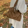 Bolsa de Ombro Única Estilo Coreano Outono Inverno Estilo Preguiçoso Bolsa Tote Fosca de Grande Capacidade Bolsa de Mão Plissada Nicho Feminino