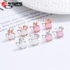 Aretes de botón de ópalo de conejo lindo de plata esterlina 925 para mujer, estilo coreano simple para combinar con todo, aretes para el cartílago de la oreja, joyería para la oreja con temperamento de personalidad