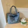 Bolsa jeans para mulheres, nova moda casual outono 2026, bolsa tote grande para aula e trabalho, bolsa de ombro de grande capacidade
