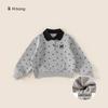 Ropa para Niños Bangxuan Invierno Nuevo Estilo Tops para Niños Ropa Estilo Coreano Corbata de Moño Cuello Polo Niños Grandes Manga Larga Sudadera para Niñas