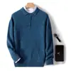Suéter masculino de lã, novo estilo de inverno, camisa de manga comprida com gola, suéter de cor sólida de caimento solto, suéter casual masculino de tricô de cashmere
