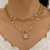 Collar de Mujer Multicapa de Moda Sencilla con Colgante de Cruz Europeo y Americano de Venta Caliente, Cadena Exquisita con Candado de Llave, Regalo de San Valentín