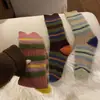 Calcetines de Estilo Coreano para Pareja con Rayas Gruesas de Media Pantorrilla Bloques de Color Ins de Moda Terciopelo Falso de Visón Calientes de Otoño e Invierno Espesos y Peludos Largos