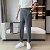 Pantalones de Traje con Botón Lateral 2025 Nuevos Rectos de Cintura Alta Estilo Coreano Holgados Versátiles de Verano Casual Elegantes de Nueve Puntos