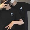 Camiseta de Verano Fresca de Seda de Hielo Estilo Hong Kong para Hombres y Mujeres Camiseta Versátil Sencilla Vestido de Pareja Hombres y Mujeres Mismo Mangas Cortas Tendencia