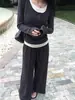 Novo Design Outono e Inverno Feriado Conjunto de Duas Peças Tops de Manga Longa com Cordão Calças de Perna Larga, Conjuntos Slim e Casuais para Mulheres