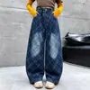 Pantalones vaqueros para niña, estilo coreano de moda, pantalones anchos a cuadros de alta gama para niños mayores, nueva colección de otoño 2026