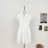 Avenemen/Vestido de Tricô com Gola Peter Pan/Manga Curta Bufante Cintura Marcada Saia Evasê Saia Curta para Mulheres Verão