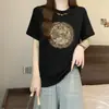 Moda Exquisita de Alta Gama Elegante Versátil Estilo Chino Primavera/Verano 2026 Talla Grande Celebridad de Internet Top Camiseta de Manga Corta con Dragón Dorado para Mujer