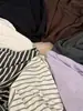 Top base de mezcla de lana, lyocell y acetato para mujer, cuello en U, camiseta de manga larga estilo coreano, top de punto rayado adelgazante para otoño e invierno