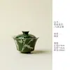Rinyu Gui Song Estilo Chinês Verde Escuro Prata Bambu Cerâmica Conjunto de Três Peças Gaiwan Conjunto de Chá Kung Fu Chinês Tigela de Preparo de Chá Retro Tigela com Infusor de Chá
