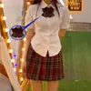 Traje puro querer atar camisa de uniforme jk de manga corta para mujer estudiante cintura delgada camisa top falda de dos piezas para mujer