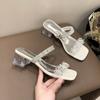 Sandalias de Doble Uso para Ropa Exterior de Verano para Mujer 2025 Nuevo Estilo Pedrería Estilo Hada Cristal Tacón Grueso Sandalias Celebridad de Internet Tacones Altos