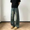 Jeans retrô americano para homens, novo estilo de verão, corte solto, tamanho grande, calças casuais retas de perna larga para homens
