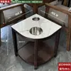 Mesa de Café Mahjong de Gama Alta con Forma de Abanico para Hotel Madera Maciza Placa de Roca Pequeño Estante de Almacenamiento Sala de Ajedrez y Cartas Estante para Agua de Té Especial para Casa de Té Antiescaldado