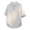 Camiseta de Manga Corta Lisa Estilo Retro Americano Cuello Henry para Hombre Venta al por Mayor Tendencia Verano 2026 Marca Parche Patchwork Hombro Normal Manga Media Polo