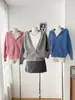 Suéter cárdigan con capucha de punto gofre para mujer, colección de otoño, estilo retro, de longitud corta, con doble cremallera