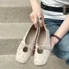 Preview Retro Novo Bico Redondo Cor Lavada Rebite Flat Mary Jane Laço Vazado Respirável Solado Macio Sapatilhas
