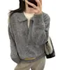Suéter Gris de Cuello Polo para Mujer Otoño e Invierno Nuevo 2025 Camisa Base de Punto Engrosada Se Puede Usar Afuera en Invierno