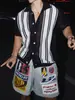 Camisa polo, camisa de punto, camiseta de manga corta para hombre, con cuello camisero, rayas caladas, estilo old money, seda helada, verano, venta al por mayor de fábrica transfronteriza