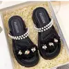 Sandalias de Hada de Perlas Estilo Verano 2026 con Plataforma Gruesa y Diseño Floral, Chanclas Dulces de Una Correa para Playa con Suela Gruesa