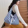 Bolsa rayada de gran capacidad, tote de doble cara, bolsa de lona para el hombro, bolsa para el trabajo, bolso de hombro para mujer para estudiantes