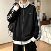 Moletom cardigã de malha canelada texturizada para homens, jaqueta de zíper color-block de cor esportiva para outono, novo estilo americano moderno de 2026