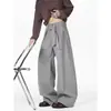Calça Casual Lisa de Perna Larga com Cintura Franzida Estilo Retro Americano, Pernas em Tesoura, Emagrecimento, Versátil, Caimento Fluido