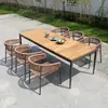 Mesas y Sillas de Exterior, Villa de Patio, Mesa Larga de Teca Anticorrosión, Muebles de Diseño de Ratán para Patio al Aire Libre, Casa de Huéspedes, Mobiliario de Hotel