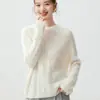 Suéter de cachemira para mujer de otoño e invierno, cuello redondo, corte holgado, suave y cómodo, versátil, con un diseño de punto trenzado calado, tejido y grueso para usar en capas