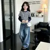 Conjunto de tres piezas para niña de principios de otoño, estilo coreano, camiseta de manga larga de otoño para niña grande, conjunto de dos piezas simuladas para niño de otoño