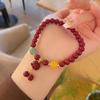 Pulsera Retro Artística Estilo Chino 6mm Cinabrio para Mujer Diseño Simple Pulsera de Loto Regalo de Cumpleaños para Novia Hermanas