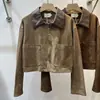 Jaqueta Curta de Cor Contrastante com Lapela para Mulheres, Roupa Nova de Dongdaemun, Coreia do Sul, Pequena, Slim, Moda, Top Curto