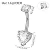 Anillos para Ombligo de Acero Inoxidable Galvanizado con Circonita Blanca Transfronterizos en Formas Cuadrada, Corazón y Gota con Joyería para Piercing de Rosca Interna