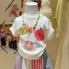 Blusas Infantis Estampadas de Manga Curta 2026 Primavera e Verão Novas Estilo Coreano Roupas Infantis Moda Feminina Camisetas Ins Conjuntos Casuais