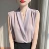 Nueva Camiseta de Moda para Mujer Primavera y Verano 2025, Cuello en V, Cuello Cruzado Francés, Sin Mangas, Estilo Corto, Sencilla, Versátil, Top Delgado