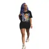 D9610 Amazon Más Vendido Moda Casual Europea y Americana para Mujer Color Sólido Estampado de Patrón Manga Corta Pantalones Cortos Conjunto de Dos Piezas