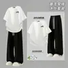 Conjunto Casual Masculino de Verão Novo Respirável Confortável Gola Redonda Versátil Simples Manga Curta Calça Reta Conjunto de Duas Peças