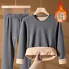 Roupa Térmica Masculina Outono/Inverno 2026, Lã Térmica de Inverno para Adolescentes e Alunos do Ensino Fundamental/Médio, Conjunto de Calças Longas com Forro de Lã