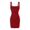 Vestido sin mangas cuadrado estilo francés, nuevo estilo de verano, cintura fruncida plisada, ajustado a la cadera, que expone la clavícula, vestido corto hot girl